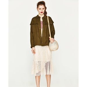 Zara TRF Overshirt with frills Ruffled in Army Green